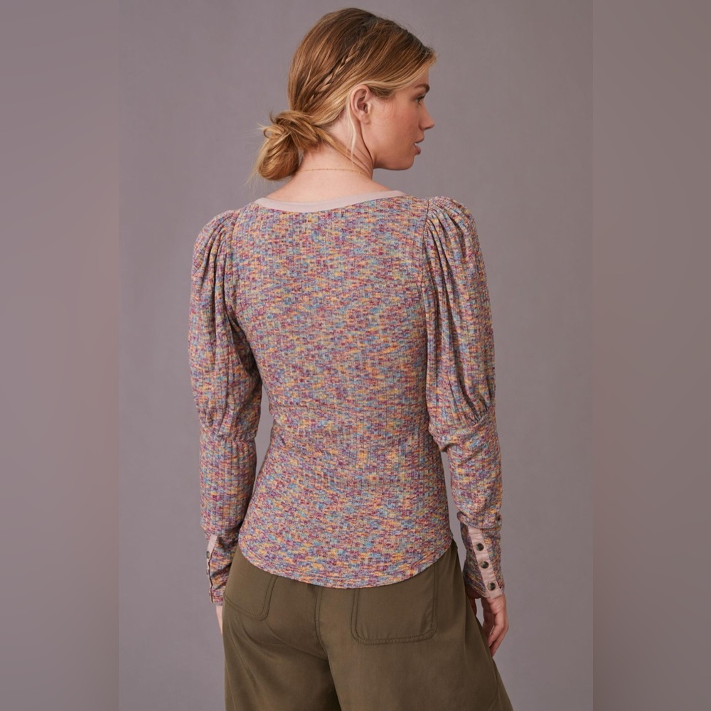 Anthropologie Puff Long Sleeve Knit Henley Top - Picture 4 of 4